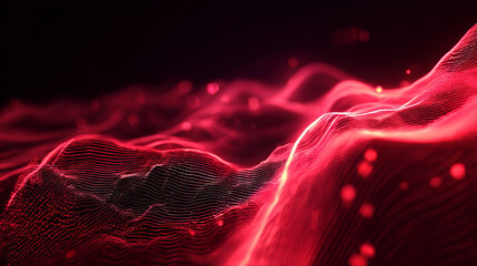 Abstract gradient particle waves seamlessly flowing with soft purple light and bokeh. Orange and blue digital waves. Technology, engineering, science, and artificial intelligence background