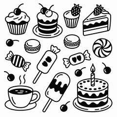 Sweet Treats Collection Black and White Line Art Desserts
