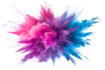 Vibrant pink and blue powder explosion isolated on transparent background