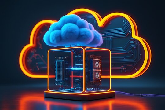 Cloud computing server neon technology - Powered by Adobe