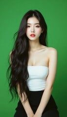 Naklejka premium Portrait of a Young Woman with Long Black Hair