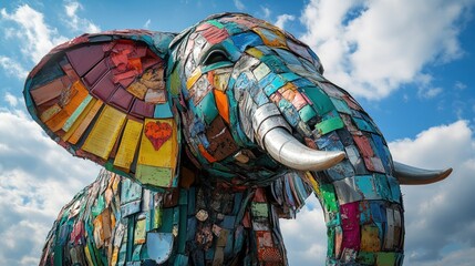 Colorful mosaic elephant sculpture