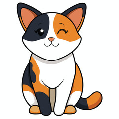 Obraz premium Calico cat with tri-color patched fur sitting calmly, a domestic feline, looking alert, white background.