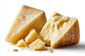  Emilia-Romagna Parmigiano Reggiano cheese wedges on white background