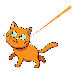 Ginger cat with bright orange fur chasing a laser pointer, an active domestic feline, playful action, white background.