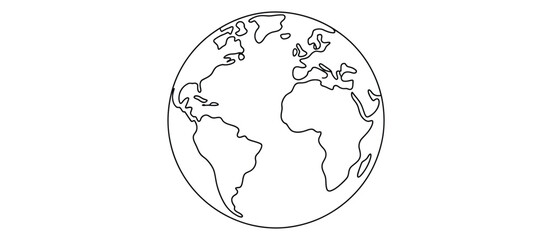 Simple Line Drawing of the Earth Globe Illustration