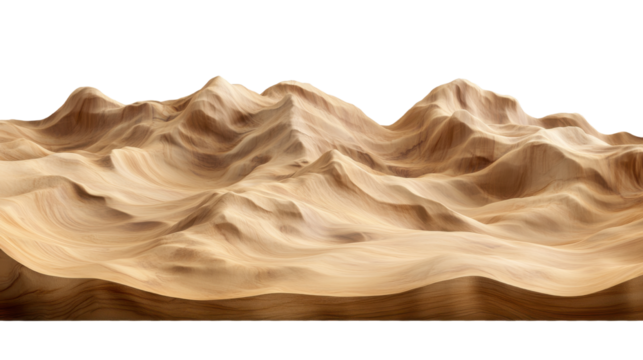 Majestic sand dunes and nature's sculpted desert landscapes with flowing curves and golden textures isolated on white background