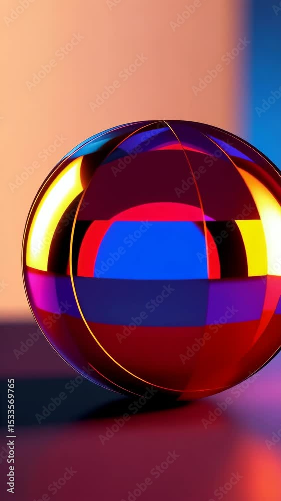 Wall mural abstract sphere with colorful geometric patterns and smooth reflections, modern design with vibrant 