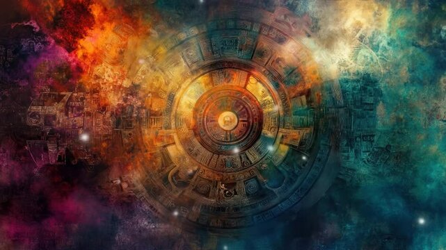 Cosmic Mayan Calendar: A Mystical Digital Artwork