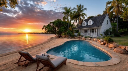 Beachfront sunset pool paradise
