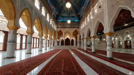 Beautiful prayer hall interior view at Sri Sendayan Mosque.
