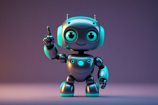 Cute friendly robot character pointing up - Powered by Adobe