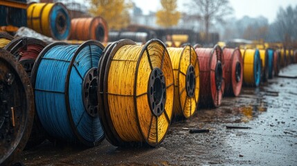 Colorful wire reels outdoors