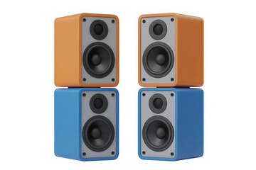 Obraz premium Four Modern Compact Speakers in Orange and Blue Colors
