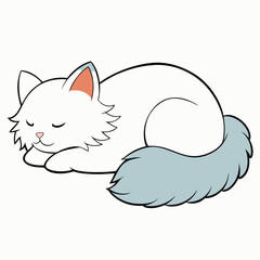 Naklejka premium a Turkish Angora cat with long white fur sleeps soundly, showing deep comfort and peace.