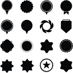 Diverse black vector illustrations of unique lapel pins, badges, and abstract shapes, perfect for modern branding, accessories, and creative design projects.