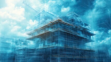 Construction blueprint in the clouds