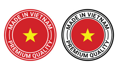 Made in Vietnam round labels. Quality mark vector icon. Perfect for logo design Vector template
