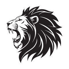 Obraz premium Roaring lion head profile black and white vector illustration
