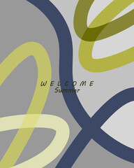 Abstract Summer Welcome Poster with Curved Lines on Gray Background

