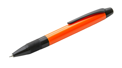 Vibrant Orange Pen CloseUp Product Shot isolated on transparent background