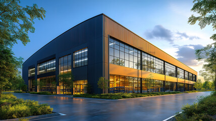 Obraz premium Innovative Warehouse Building Design With Smart Technology Enhancing Logistics Operations