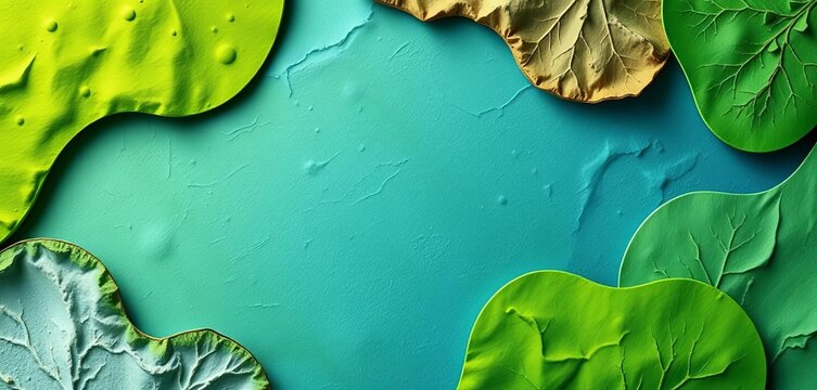 Abstract earth shapes, diverse textures, vibrant greens & blues, celebrating Earth Day, trees, earth