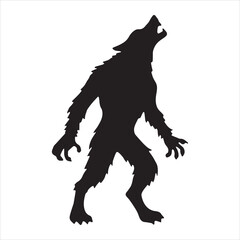 Werewolf Silhouette Vector Icon – Aggressive Standing Wolfman Isolated on White Background