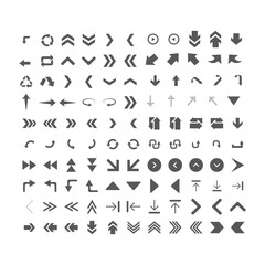 Naklejka premium Arrows set icons: A wide-ranging collection of arrow icons and designs, meticulously crafted in a clean, flat style, perfect for a variety of visual communication needs.