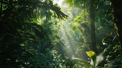 A dense jungle with abundant wildlife and rich ecosystem

