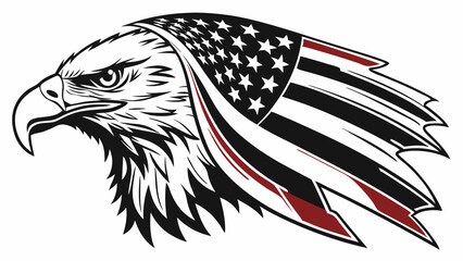 Illustration of an eagle head with american flag design in black white and red color scheme vector art