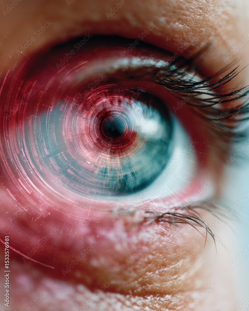 Aufkleber augmented human eye with holographic circular interface rings showcasing advanced vision technology 