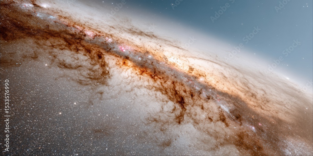 Poster Expansive Milky Way Galaxy Celestial Map with Dust Clouds and Planets Highlighting Universal Scale for Science and Space Exploration