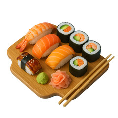sushi on a plate 3d transparent background
