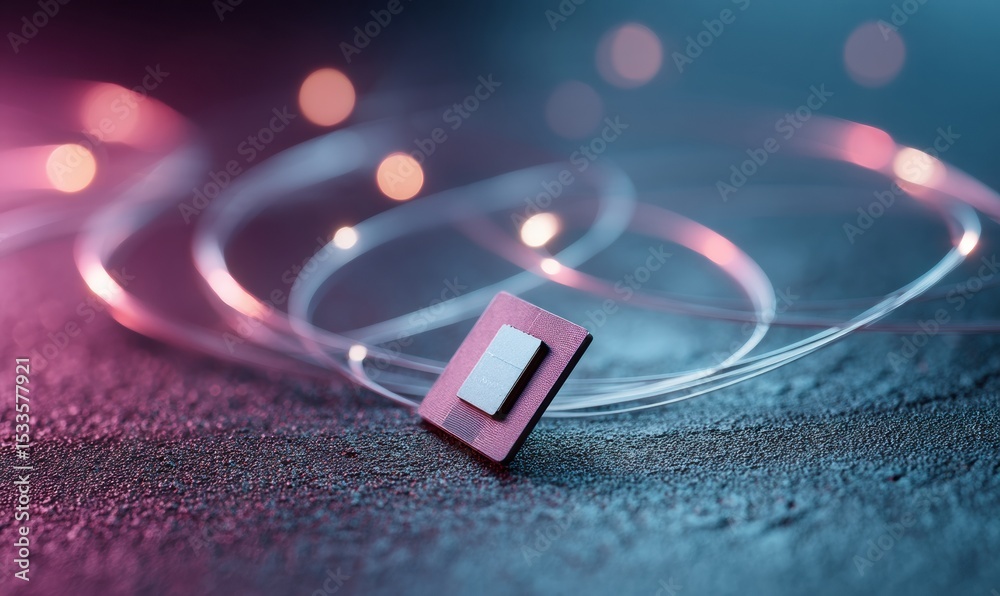 Aufkleber Secure Nano SIM on Textured Silver Surface with Holographic Light Rays and Static Interference Lines Symbolizing Encrypted Mobile Data Security and Connectivity