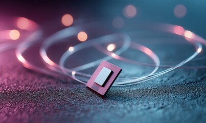 Secure Nano SIM on Textured Silver Surface with Holographic Light Rays and Static Interference Lines Symbolizing Encrypted Mobile Data Security and Connectivity