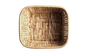 Empty Woven Basket Square Rattan Container isolated on transparent background