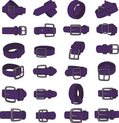 A vibrant and comprehensive vector illustration collection showcasing diverse leather belts in various colors and buckle designs, ideal for fashion, apparel, and accessory design projects.