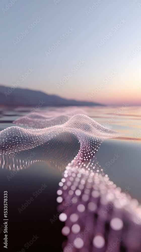 Aufkleber Quantum Internet Digital Wave Formations on Structured Grid Surface Representing Data Flow and Computational Efficiency in Tech Visualization
