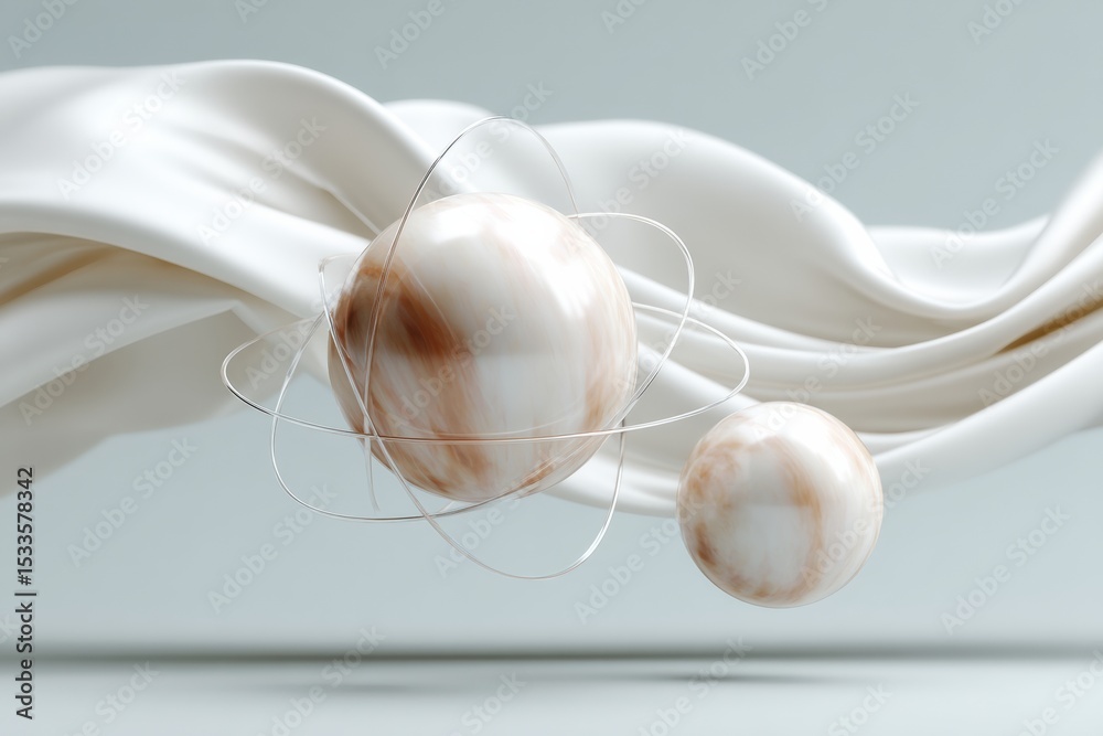 Poster Abstract Atom Model with Orbiting Electrons and Marble Textures Floating in Minimalist Digital Space for Modern Quantum Science Education