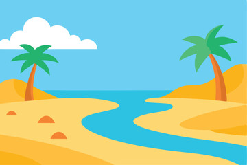 Obraz premium Tropical island paradise: palm trees sway on a sun-drenched beach with the ocean waves