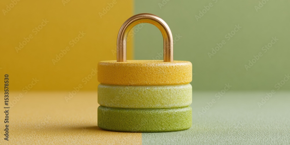 Poster Modern Matte Gold Padlock with Textured Rings on Gradient Background Symbolizing Security and Privacy in Financial and Tech Sectors
