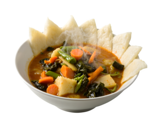 Originating from Jakarta, Betawi Vegetable Stew with Rice Cakes, Isolated on a White Background