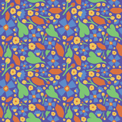 Colorful Flat Floral Seamless Pattern in Bold Abstract Style, Vector Illustration
