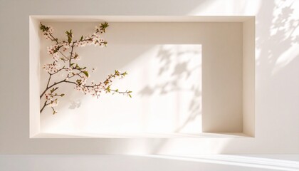 Spring Blossoms in a Sunlit Niche Minimalist Interior Design