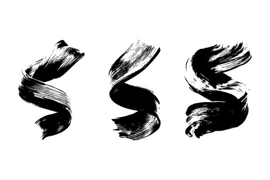 Elegant black brush strokes create dynamic shapes, showcasing artistic fluidity and movement