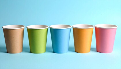 Colorful Paper Cups Arranged on a Blue Background Ideal for Parties and Events