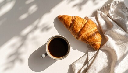 Delicious Buttery Croissant and Coffee for a Sunny Morning Breakfast