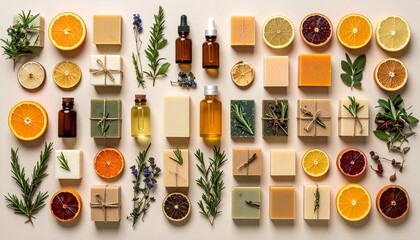 Natural Handmade Soap Collection with Citrus Fruits and Herbs Aromatherapy Spa Products