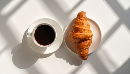 Delicious Buttery Croissant and Aromatic Black Coffee Breakfast Enjoy a Sunny Morning